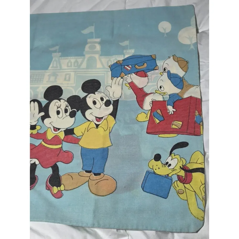 Disney 70s Mickey Mouse Frontierland Blue Pillowcase Knight Princess Vtg Cham